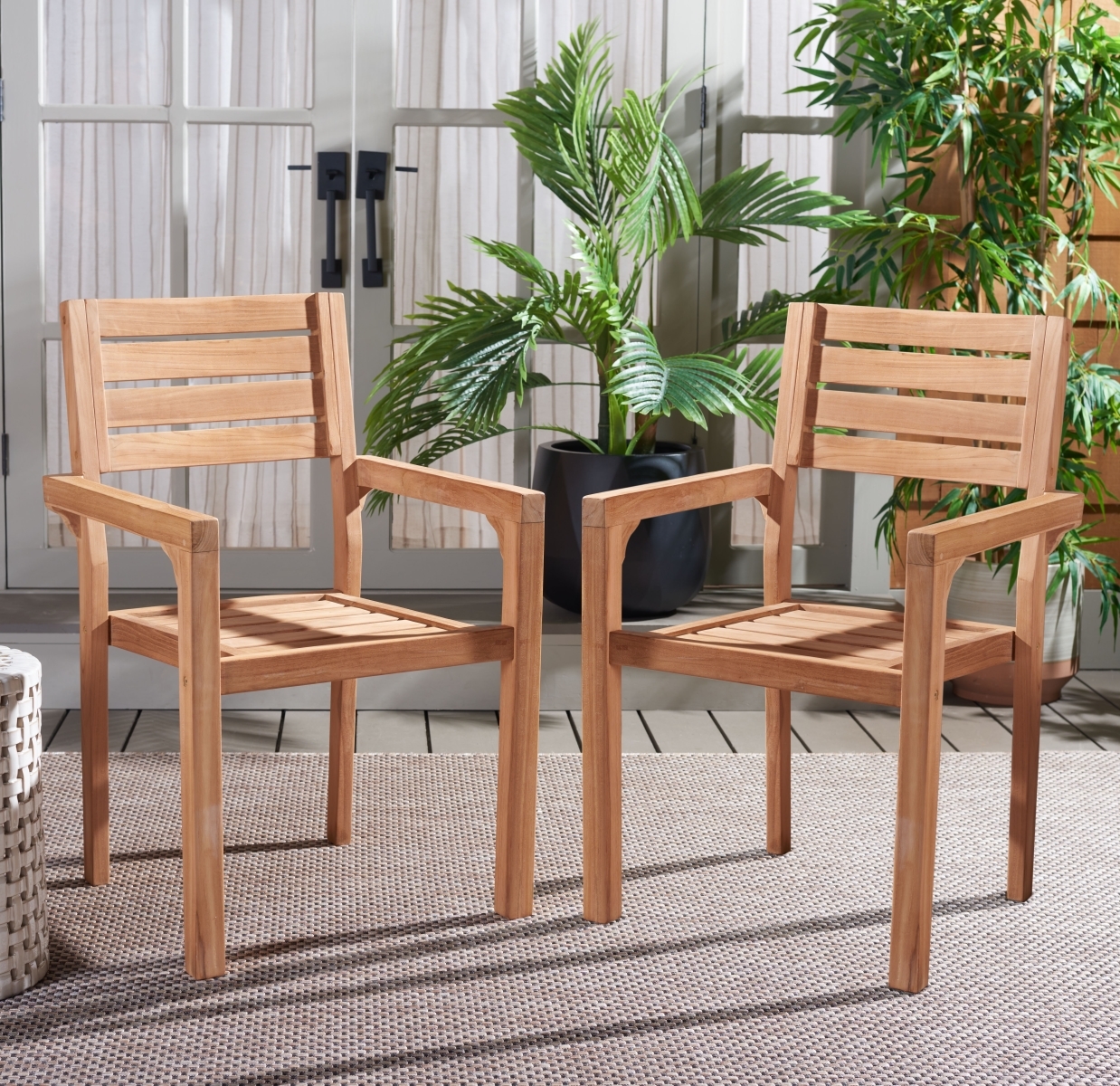 Indoor-Outdoor Leon Solid Teak Stacking Chair - Natural - Safavieh - Image 1