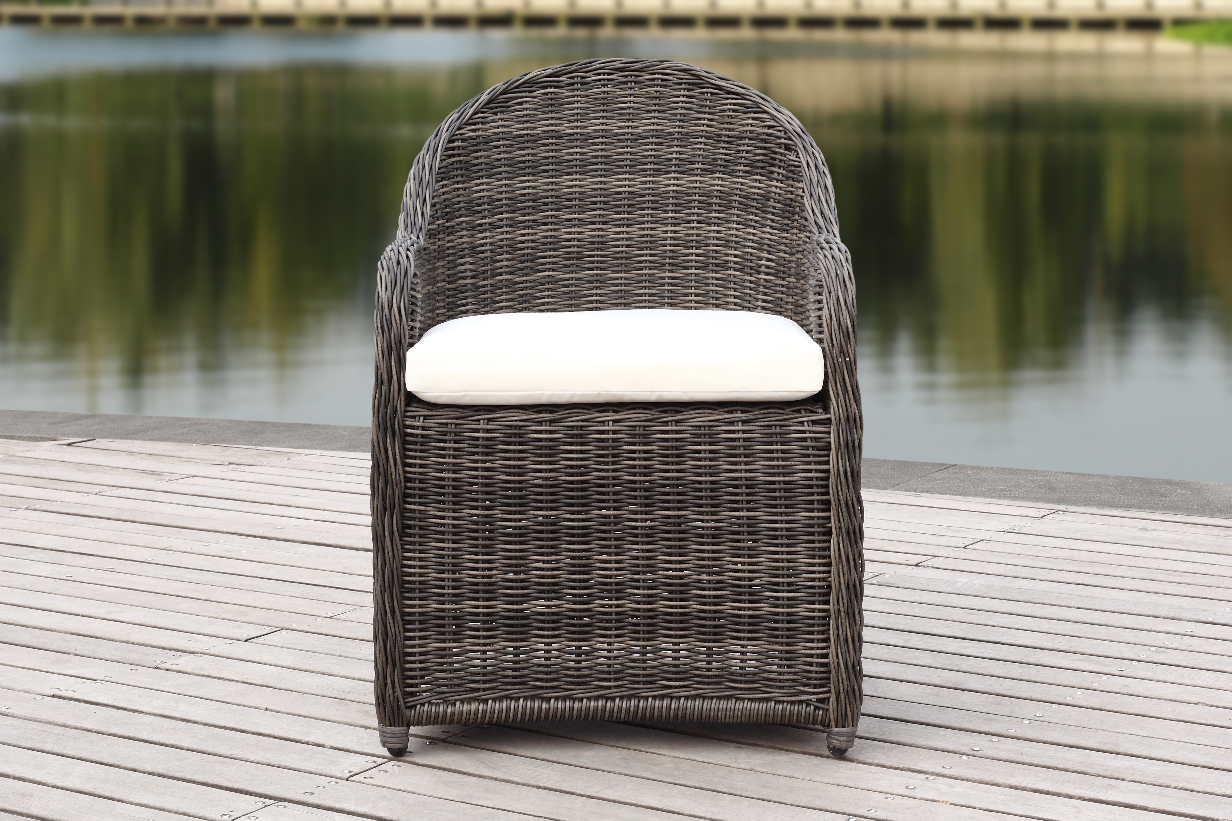Newton Wicker Arm Chair With Cushion - Grey/Beige - Arlo Home - Image 9