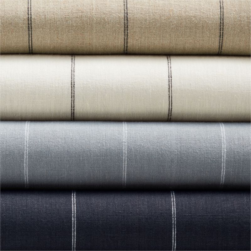 Storm Grey & Crisp White Linen Double Pinstripe Blackout Window Curtain Panel 52"x84" - Image 1