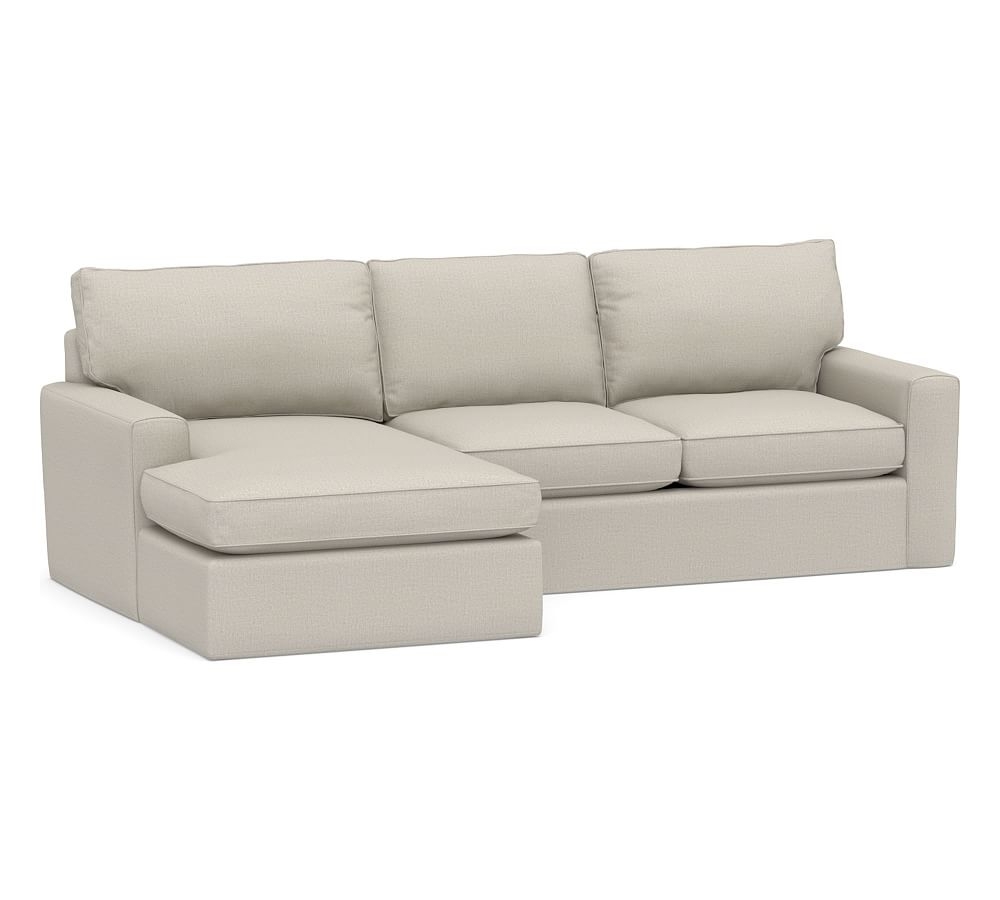 Pearce Square Arm Slipcovered Right Arm Loveseat with Wide Chaise Sectional, Down Blend Wrapped Cushions, Performance Heathered Tweed Pebble - Image 0