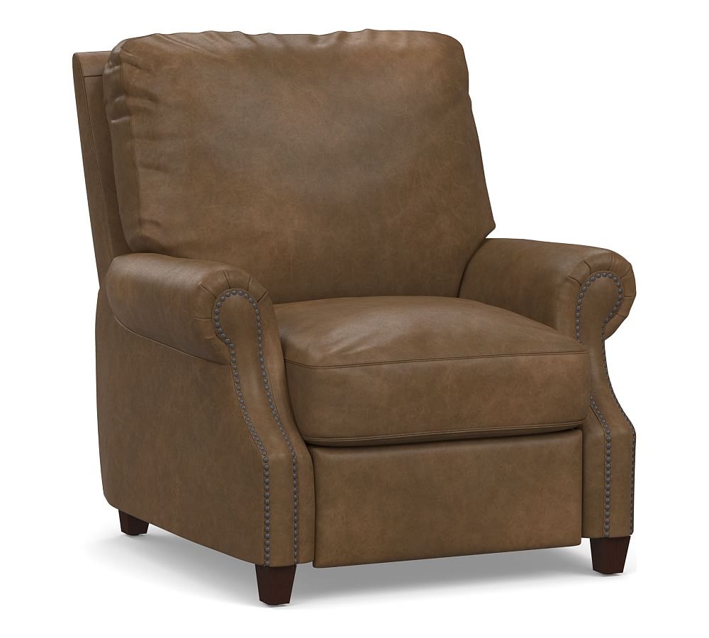 James Roll Arm Leather Power Tech Recliner, Down Blend Wrapped Cushions, Churchfield Chocolate - Image 0