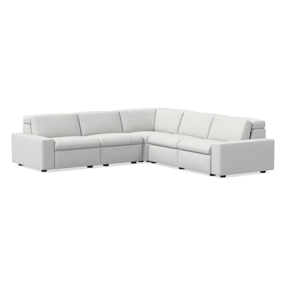 Enzo 114" 5-Piece L-Shaped Reclining Sectional, Two Basic Arms, Performance Washed Canvas, White - Image 0