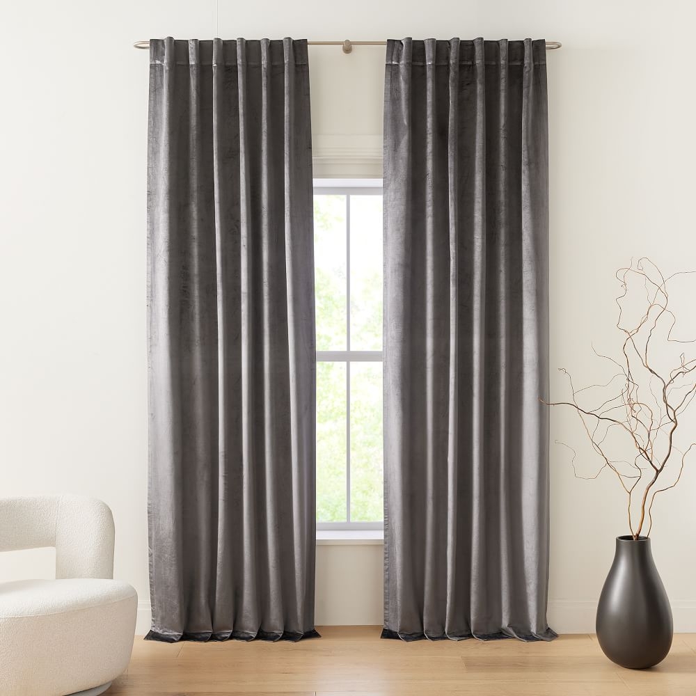 Luster Velvet Curtain, 48"x84", Slate - Image 0