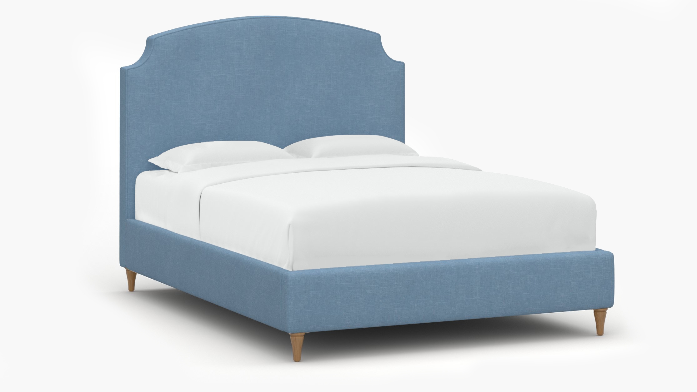 Cove Bed, French Blue Everyday Linen, Natural Decorative Tapered Leg, King - Image 1
