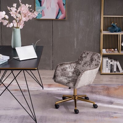 Classical Velvet Material Adjustable Height 360 Revolving Home Office Chair With Gold Metal Legs And Universal Wheel For Indoor - Image 0