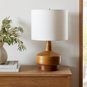 Wood & Ceramic Table Lamp, Medium, Gray - Image 1