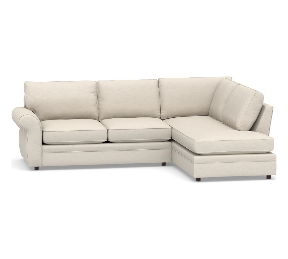 Pearce Roll Arm Upholstered Left Loveseat Return Bumper Sectional, Down Blend Wrapped Cushions, Performance Slub Cotton Stone - Image 0