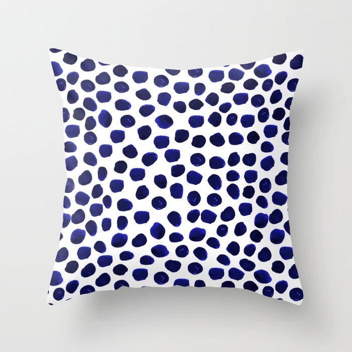 Indigo Spots Dots Minimal Modern Abstract Painting Boho Dorm College Decor Monochromatic Nautical Throw Pillow by Charlottewinter - Cover (24" x 24") With Pillow Insert - Indoor Pillow - Image 0