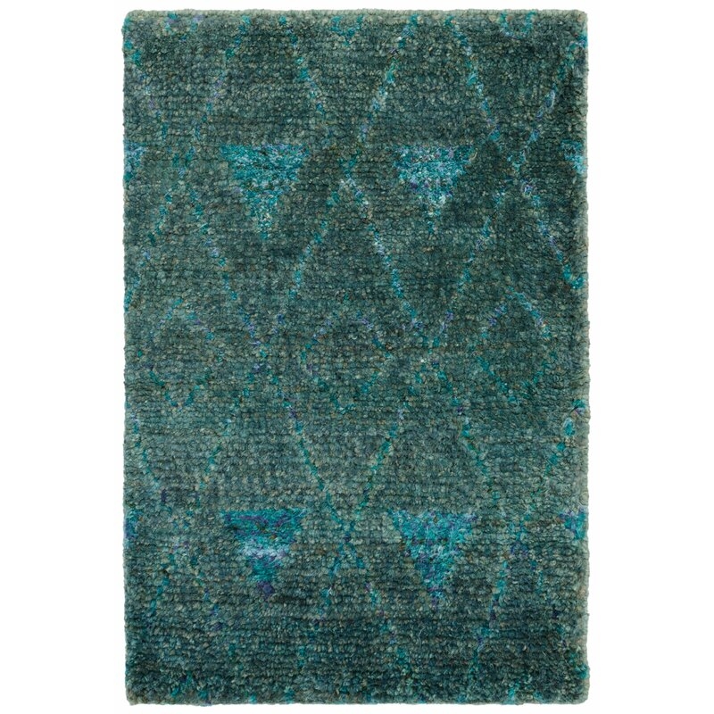 Dash and Albert Rugs Emerald Geometric Hand-Knotted Blue/Teal Area Rug - Image 0
