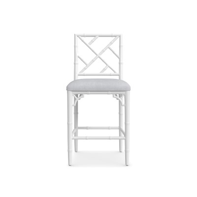 Chippendale Bistro Dining Counter Stool, White, Chunky Linen, White - Image 2