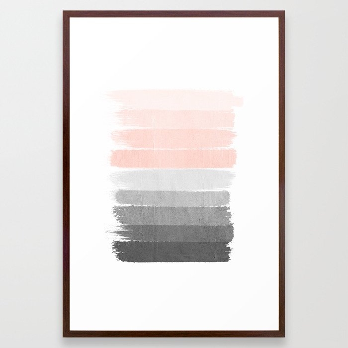 Color Story Millennial Pink And Grey Transition Brushstrokes Modern Canvas Art Decor Dorm College Framed Art Print by Charlottewinter - Conservation Walnut - Large 24" x 36"-26x38 - Image 0