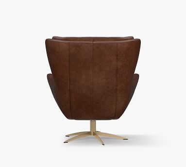 Wells Leather Petite Swivel Armchair with Brass Base, Polyester Wrapped Cushions, Vintage Camel - Image 5