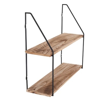 2 Tier Floating Shelves For Bedroom Wall Decor, Small Bookshelf For Living Room, Office, Kitchen, Natural Burned Rustic Wood Wall Shelf With Metal Brackets - Image 1
