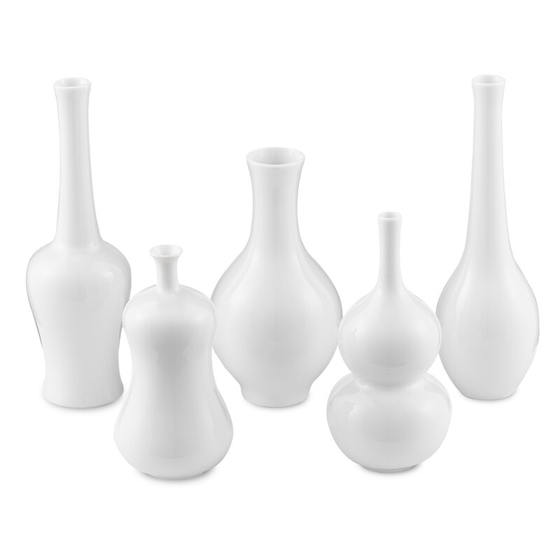 Currey & Company 5 Piece Imperial White Porcelain Table Vase Set - Image 0
