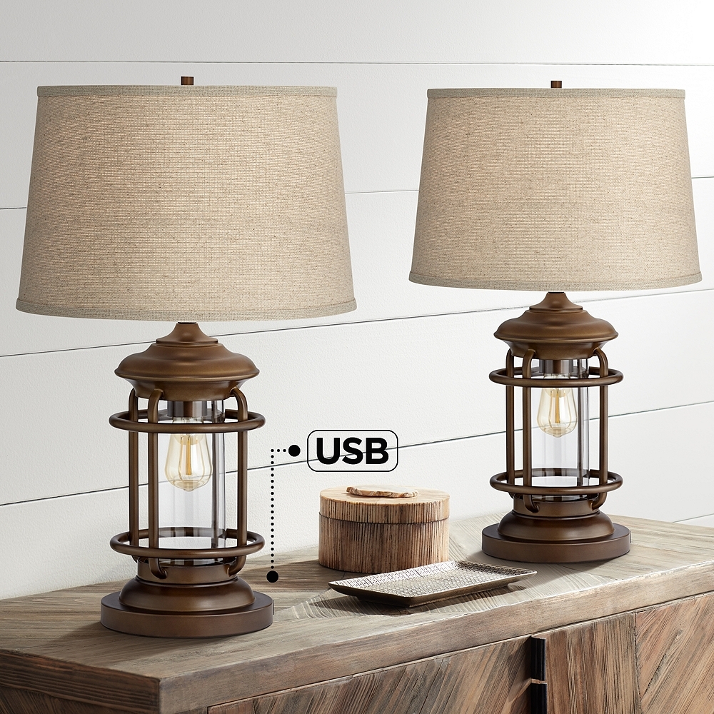 Franklin Iron Works Andreas 26" Lantern Night Light USB Lamps Set of 2 - Image 0