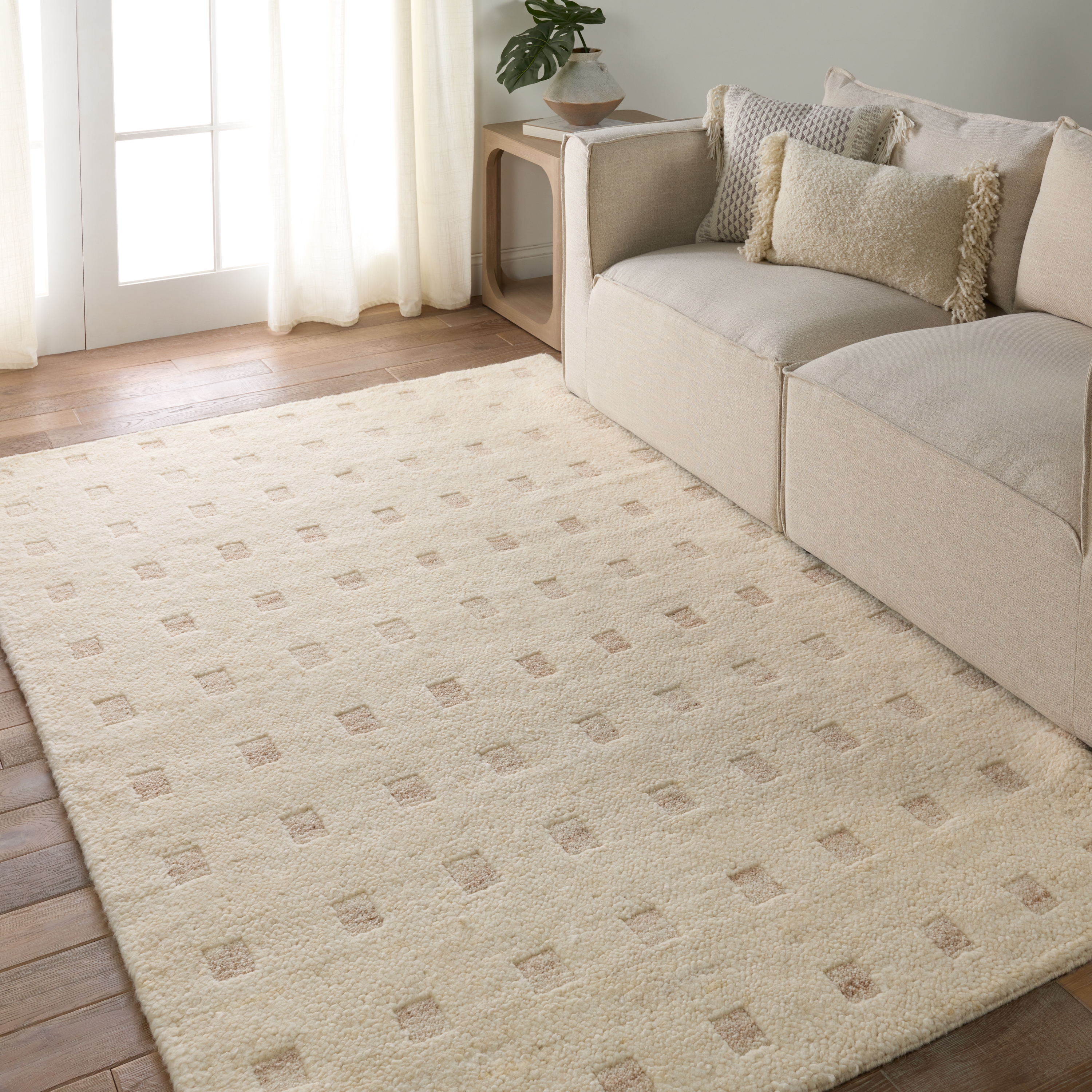 Tayri KEO05 Handknotted Geometric Cream and Beige Area Rug (8'X10') - Image 4