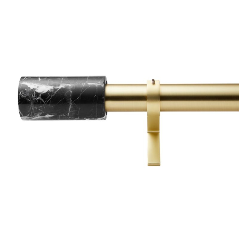 Brushed Brass with Black Marble Finial Curtain Rod Set 88"-120"x1.25"Dia. - Image 3