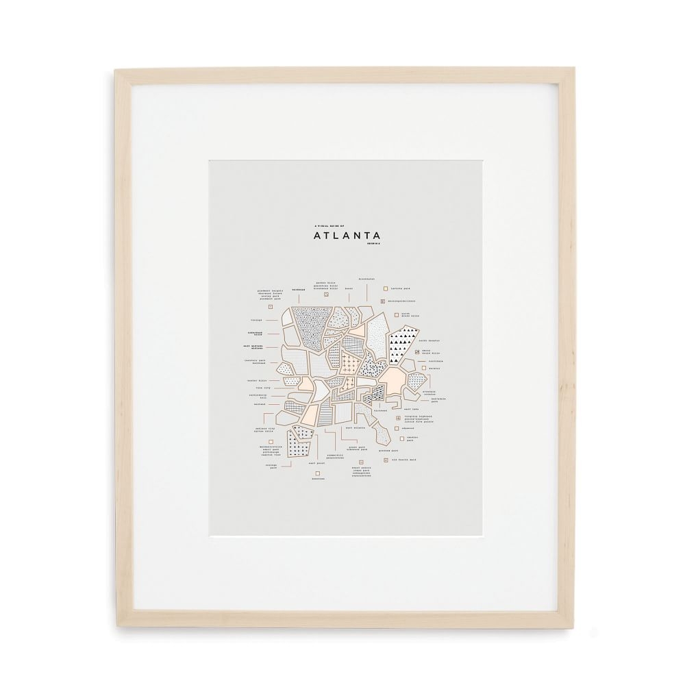 Atlanta Letterpressed Map Print, Natural Frame, 16"x20" - Image 0