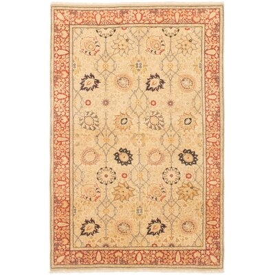 One-of-a-Kind Resch Hand-Knotted 2010s Ushak Beige 5'1" x 7'10" Wool Area Rug - Image 0