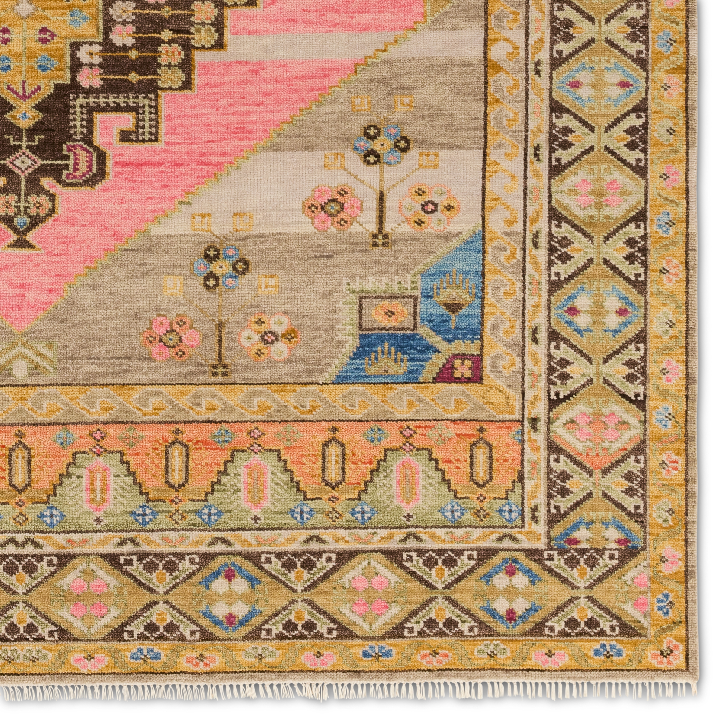Izma Hand-Knotted Medallion Multicolor/ Pink Area Rug (18"X18") - Image 3