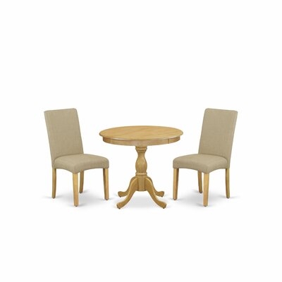 Alcott Hill® Luciana -OAK-16 3 Piece Dining Table Set - 1 Pedestal Dining Table And 2 Dark Khaki Parson Chairs - Oak Finish - Image 0