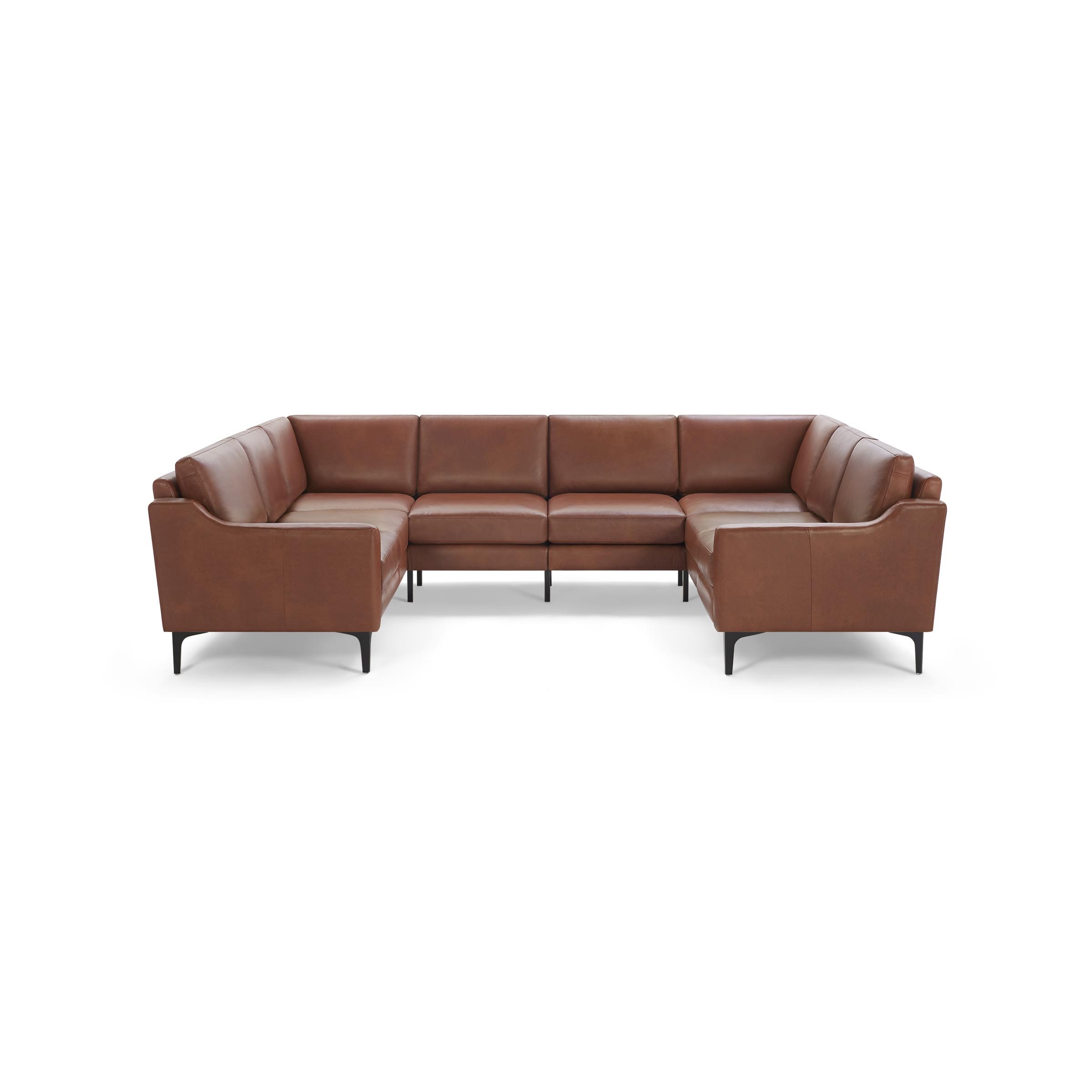 Nomad Leather 8-Seat U Sectional - Chestnut - Top Grain Leather / Black - Metal / Slope - Image 0