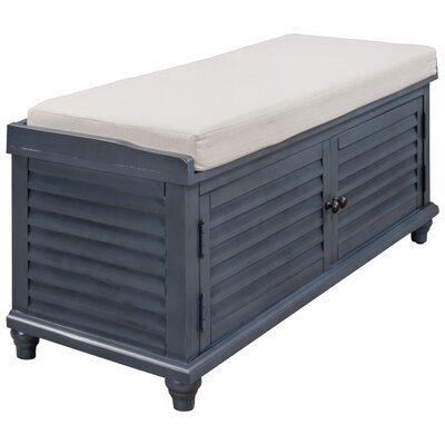 Storage Bench With Removable Cushion Louver Design Wooden Shoe Bench (White) - Image 0