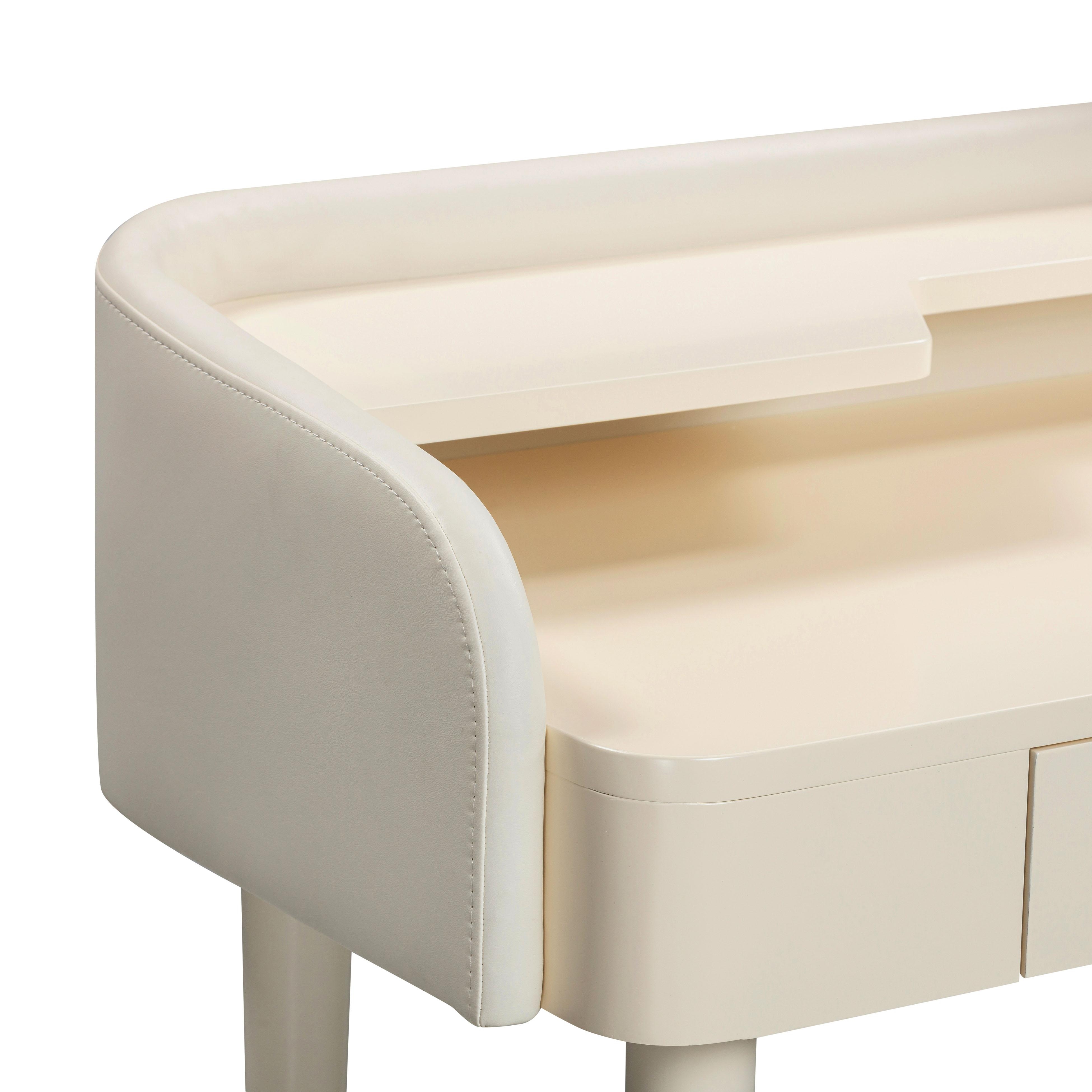Penelope Cream Vegan Leather Wrapped Vanity Desk - Image 3