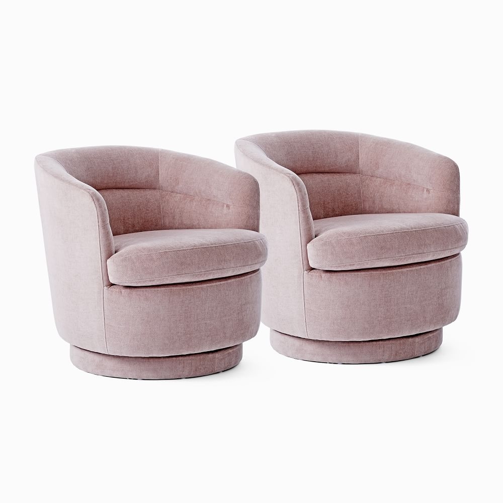 Set Of 2: Viv Channeled Swivel Chair Poly Mauve Distressed Velvet Concealed Support - Image 0