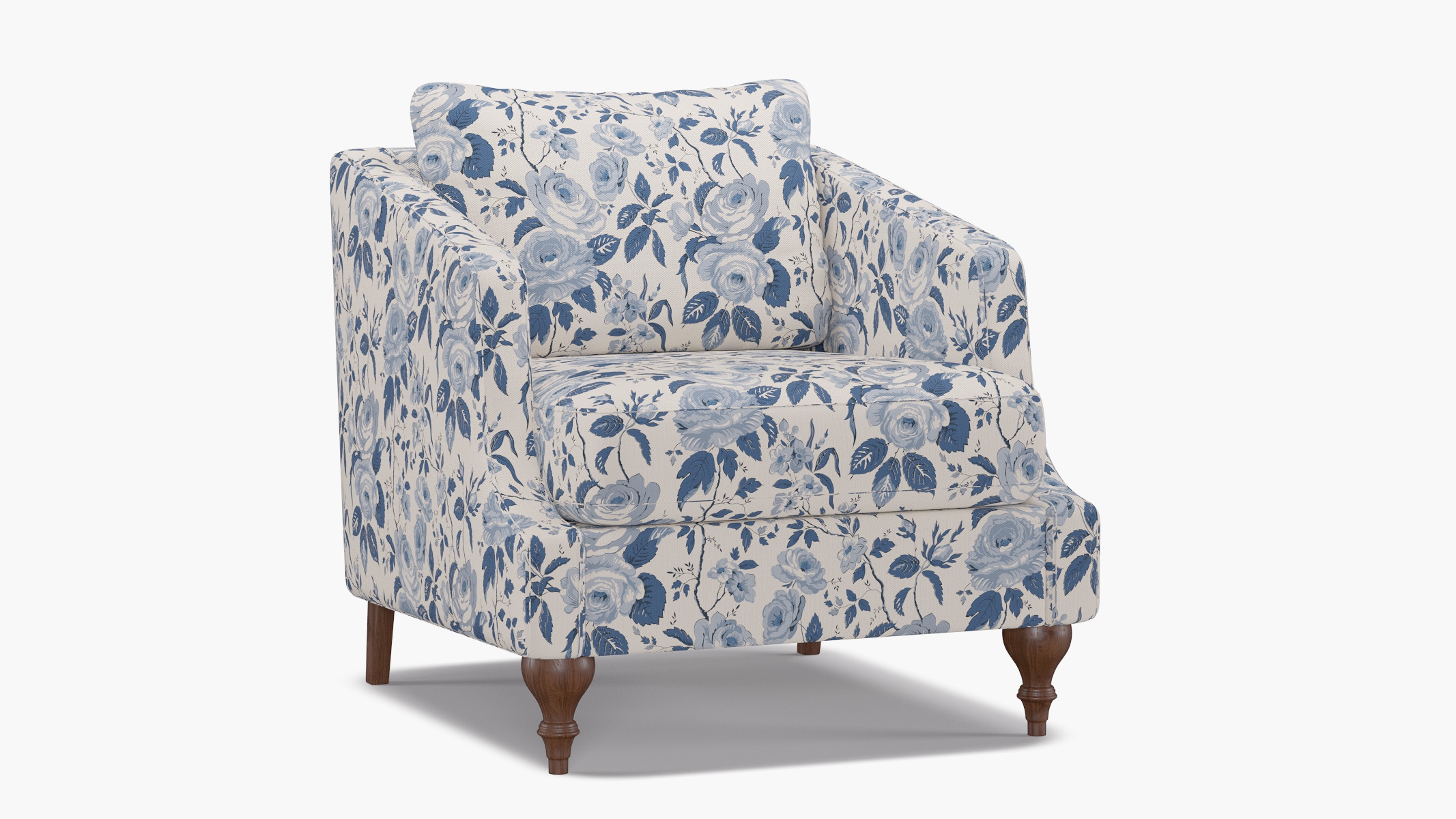 Slope Arm Chair, Delft Chintz, Walnut Turned Wood Leg - Image 1