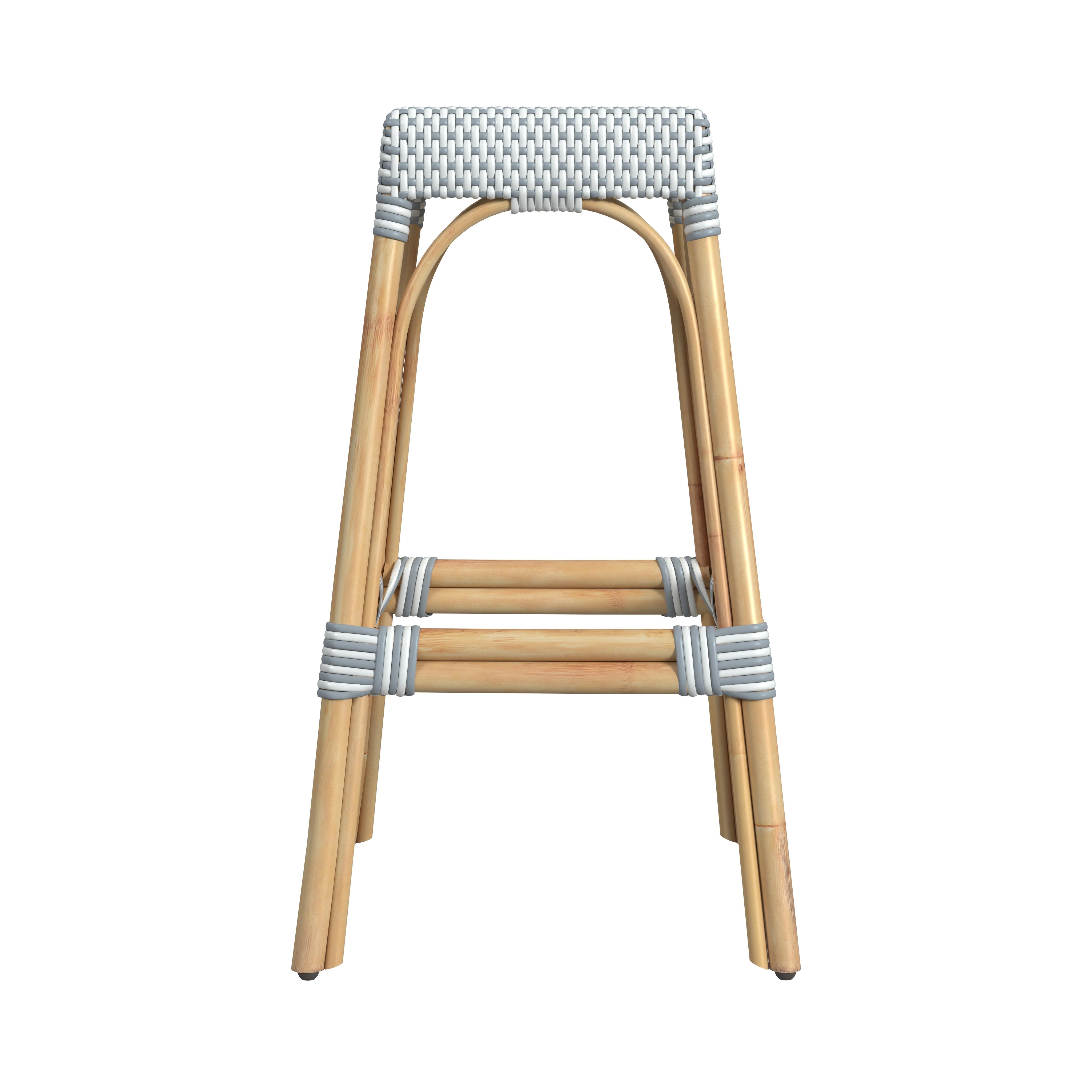 Robias White/Sky Blue Dot / Natural Rattan Frame Barstool - Image 1