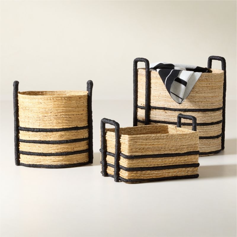 Aminah Woven Storage Tote Basket with Black Handles - Image 3