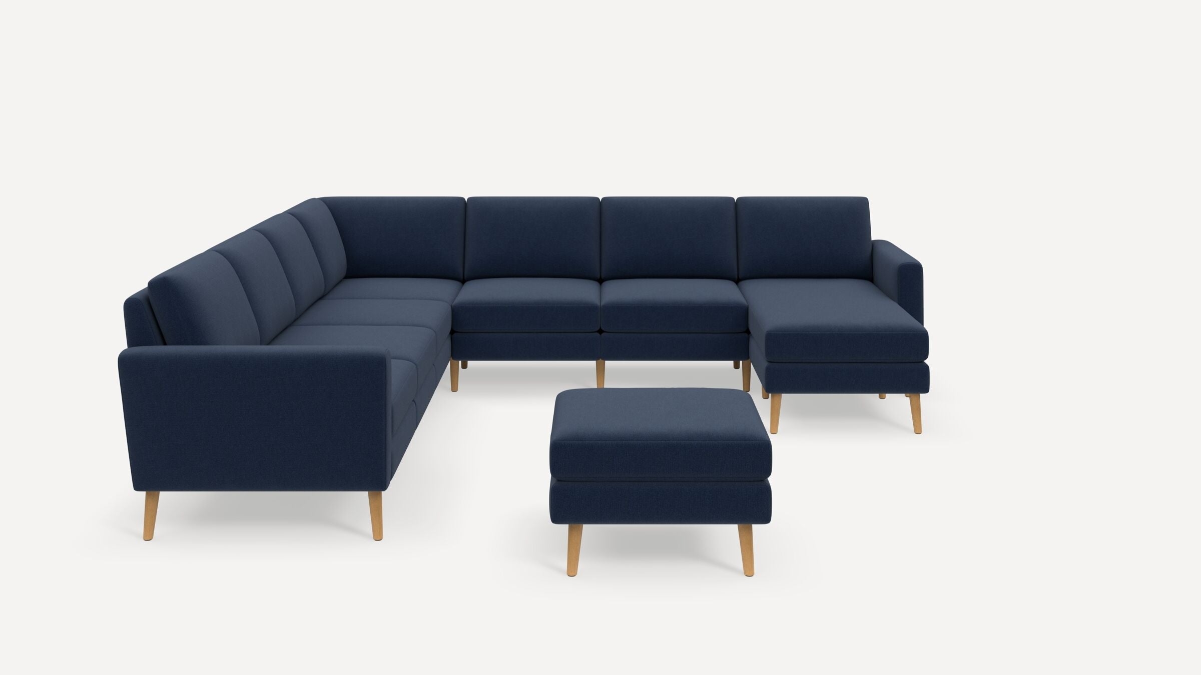 Nomad 7-Seat Corner Sectional with Chaise and Ottoman - Navy Blue - Performance Flatweave / Oak - Wood / Block - Image 0