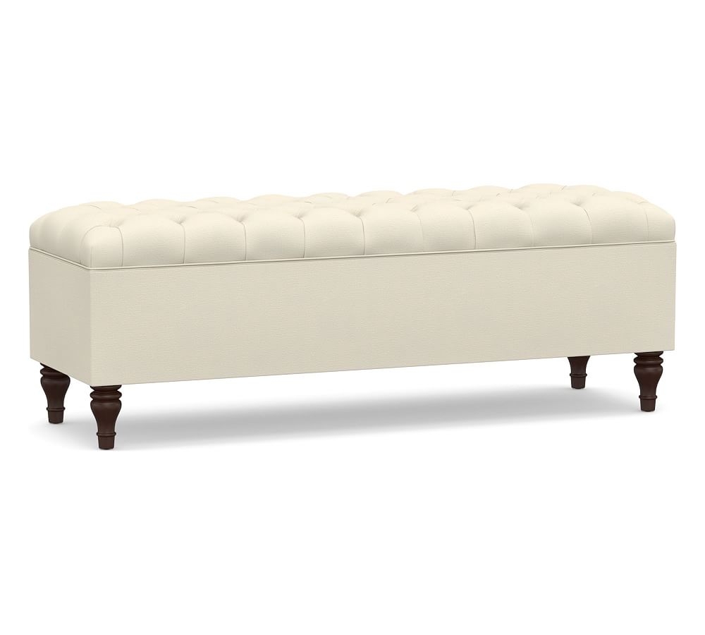 Lorraine Upholstered Tufted Queen Storage Bench, Park Weave Ivory - Image 0