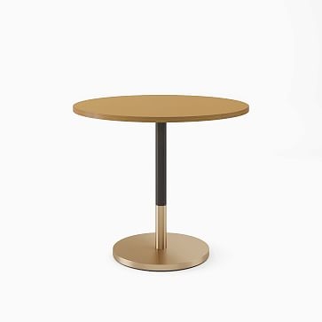 Restaurant Table, 30" Round W Sealer, Sand Oak, Dining Ht Orbit Base, Bronze, Brass - Image 1