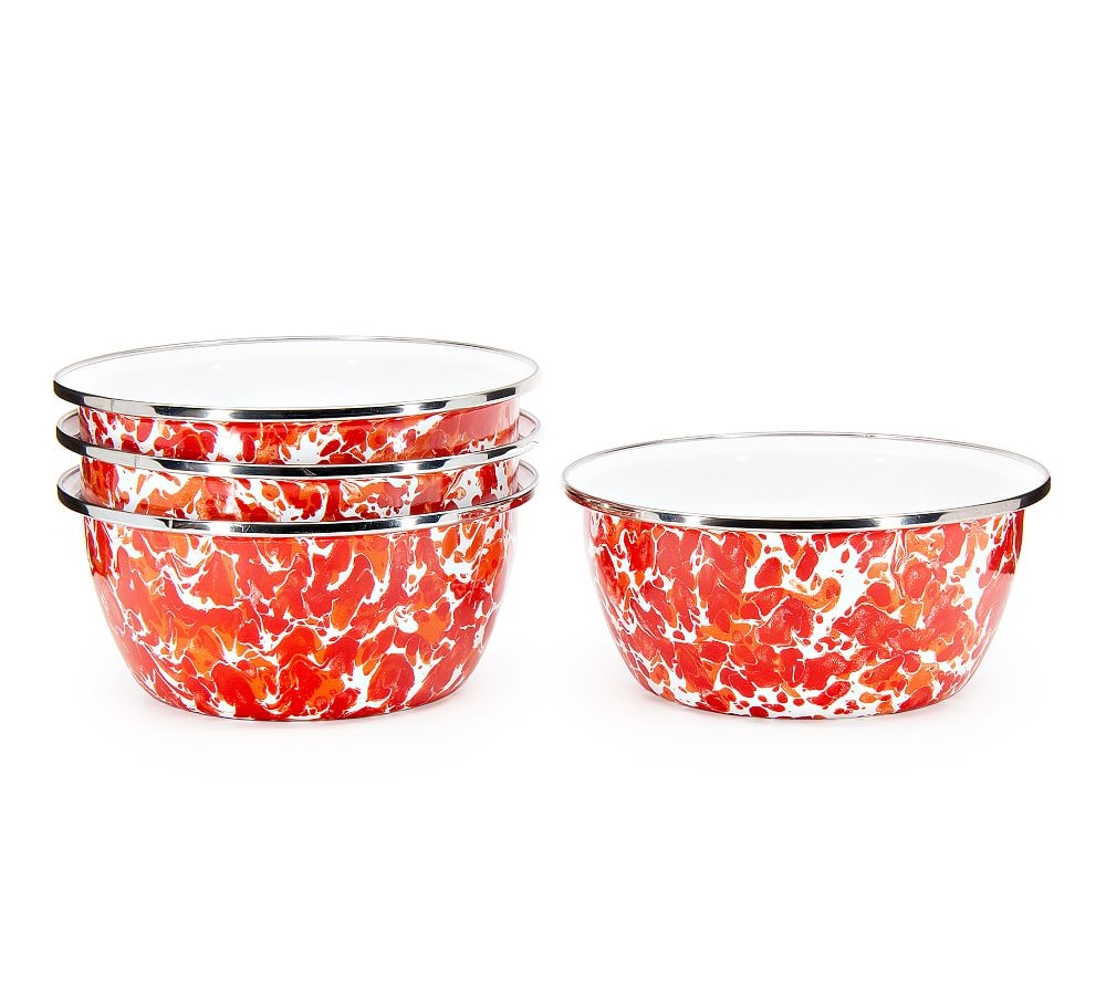 Golden Rabbit Swirl Enamel Soup Bowl, Set of 4 - Red/Orange - Image 0
