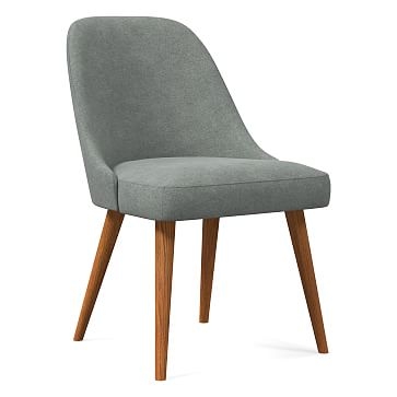 Mid-Century Dining Chair, Wood Leg, Distressed Velvet, Mineral Gray, Pecan - Image 0