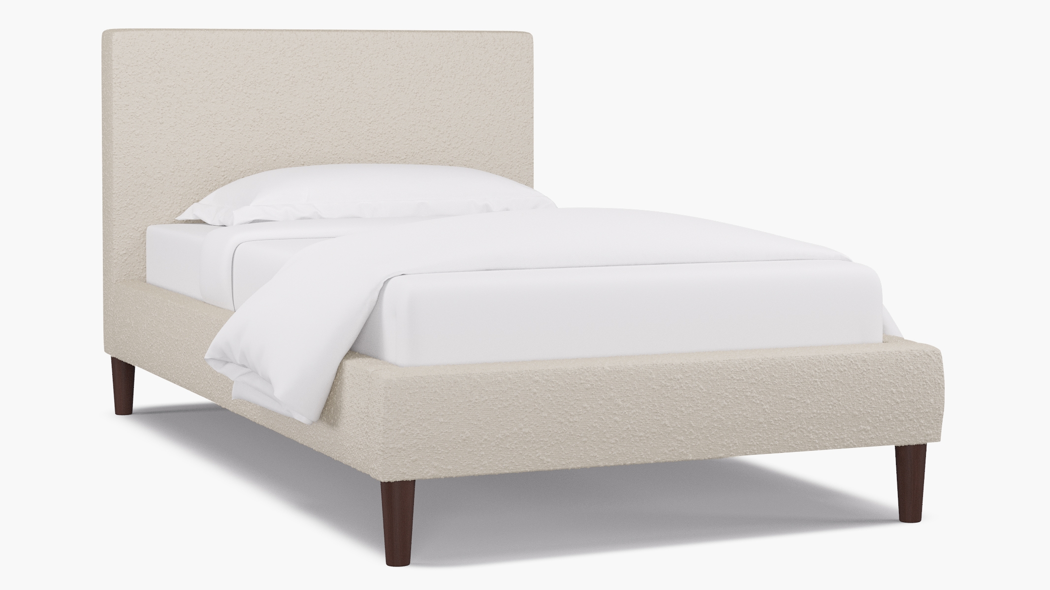 Mid-Century Platform Bed, Snow Bouclé, Espresso, Twin - Image 0
