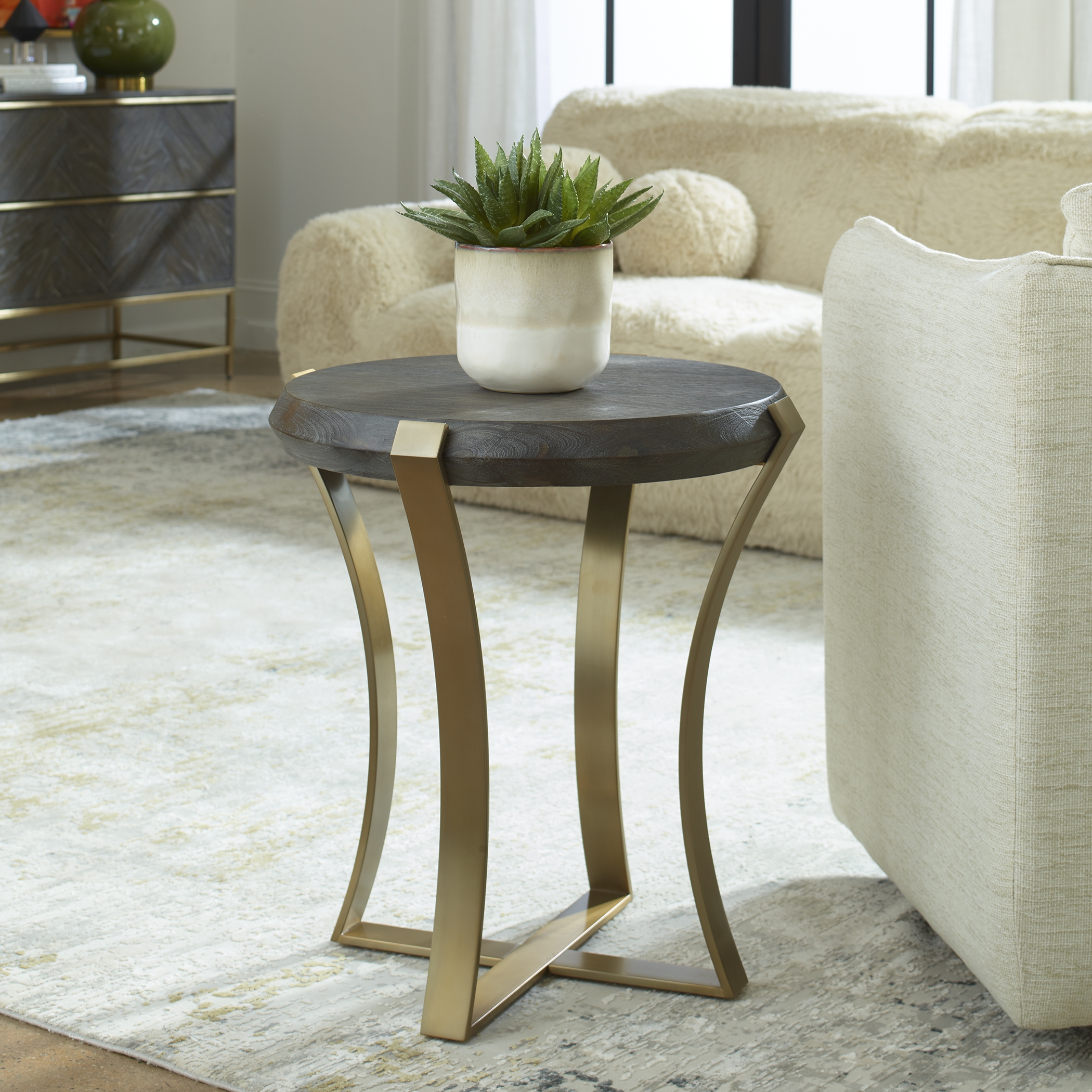 Unite Brass Leg Wood Side Table - Image 1