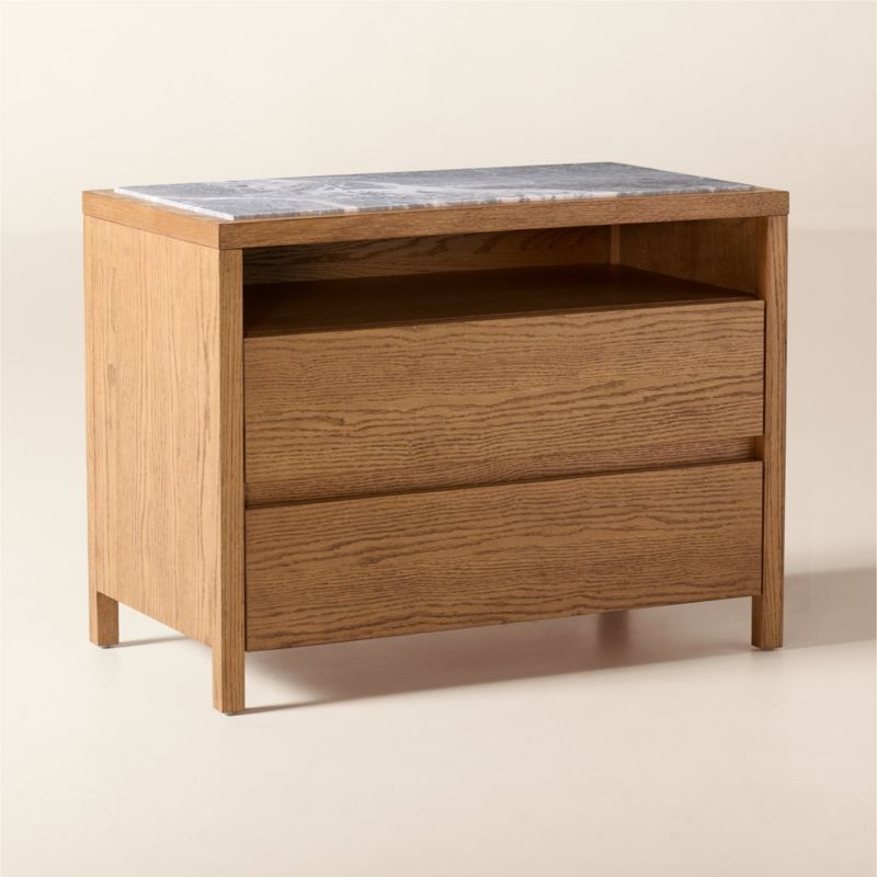 Welton 32" 2-Drawer Oak Nightstand with Grey Marble Top - Image 4