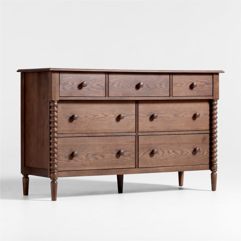 Jenny Lind 54" Deep Brown Wood Wide 7-Drawer Kids Dresser - Image 1