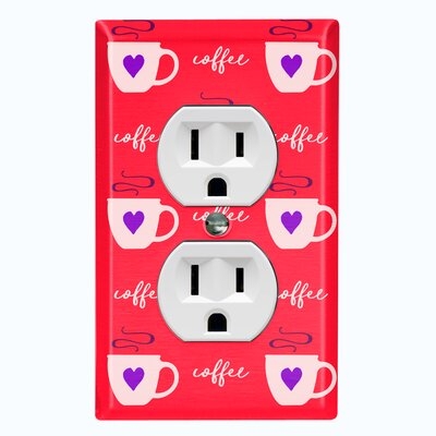 Metal Light Switch Plate Outlet Cover (Coffee Cups Green Hearts Teal - Single Duplex) - Image 0