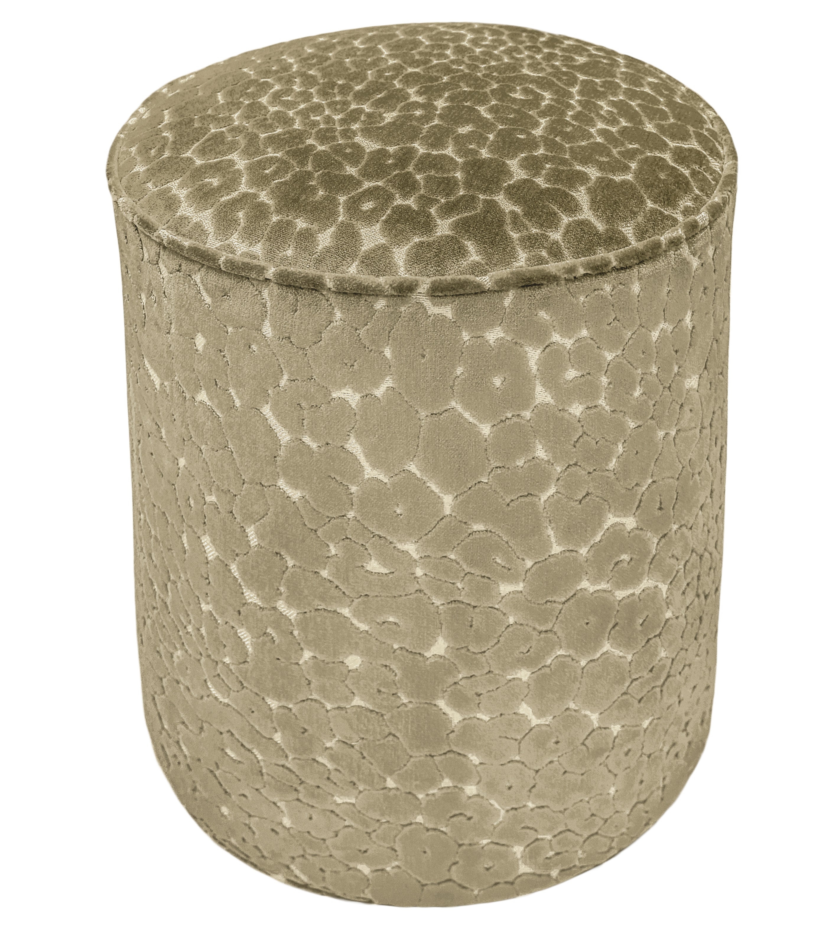 THE TIGHT ROUND OTTOMAN :: LEOPARD CUT VELVET // TAUPE - 17" Diameter X 19" Height - Image 0