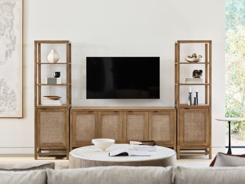 Blake 68" Light Brown Teak and Rattan Storage Media Console - Image 2