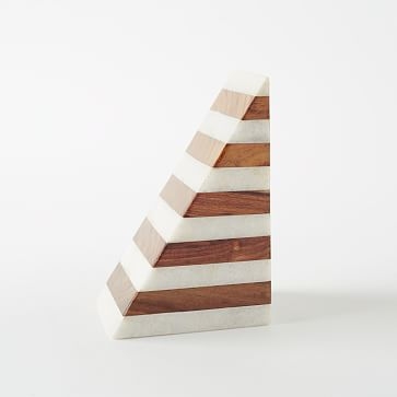 Striped Marble + Wood Bookend - Image 1