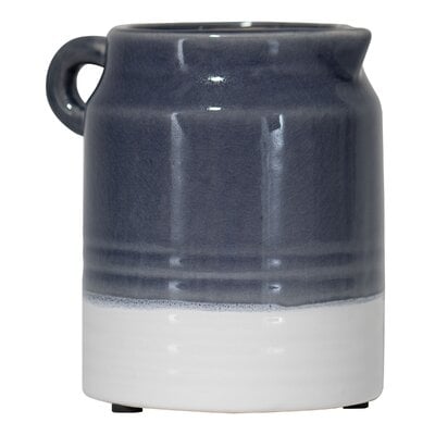 Winston Porter Blue And White Striped Glazed Ceramic Vase - Image 0