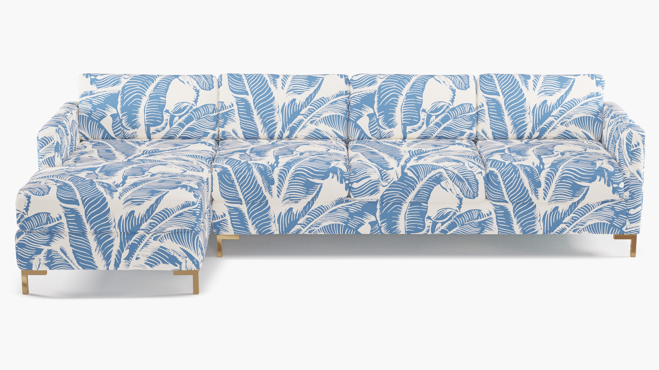 Modern Sectional, Left Facing, Cornflower Martinique® Encore, Brass L Leg - Image 0