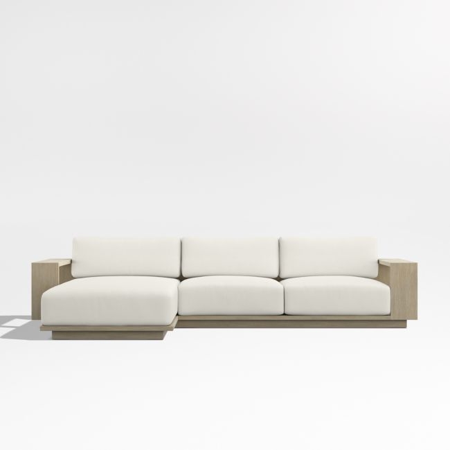 Mallorca Wood 2-Piece Left-Arm Chaise Outdoor Sectional Sofa with Canvas Natural Sunbrella ® Cushions - Image 0