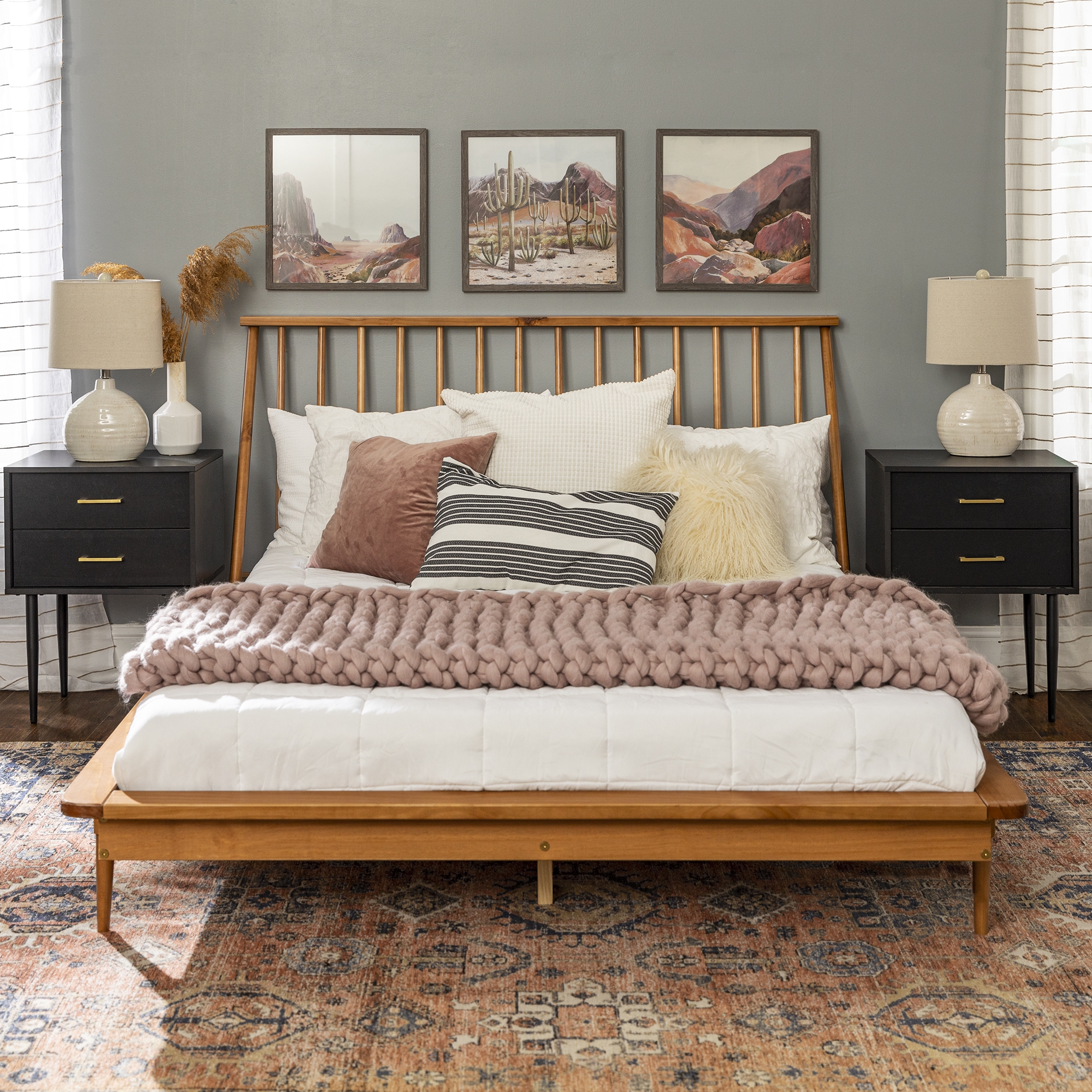 Modern Wood Queen Spindle Bed - Caramel - Image 5