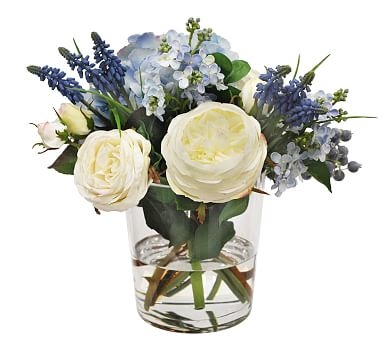 Faux Hydrangea & Rose Mixed Blueberry Composed Arrangement, 12" - Image 0